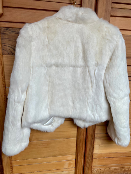 'Split End' Vintage White Rabbit Fur Jacket