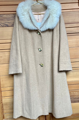 Vintage Camel Dress Coat W/ Fur Collar