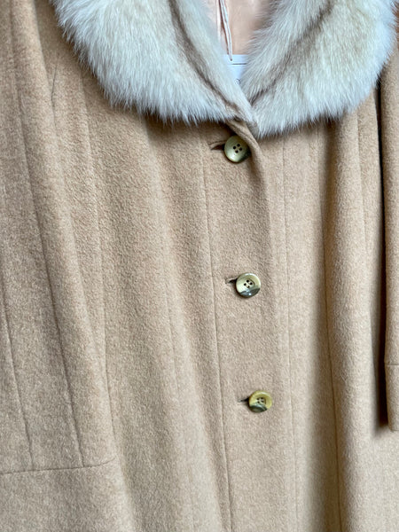 Vintage Camel Dress Coat W/ Fur Collar