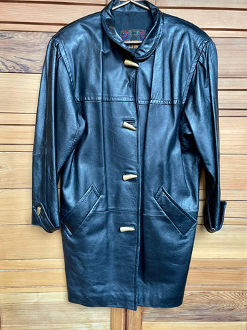 'LNR' Leather Coat with Gold Horn Hardware
