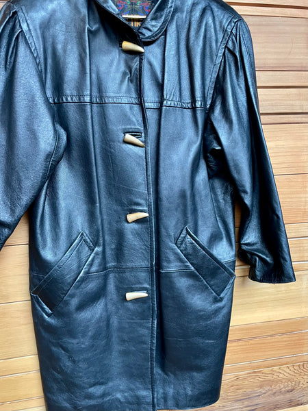 'LNR' Leather Coat with Gold Horn Hardware