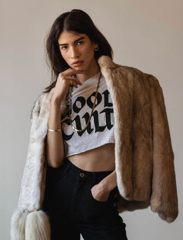 Vintage Rabbit Fur Jacket with Fox Tails