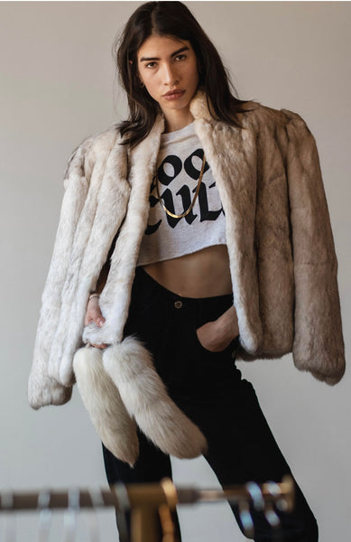 Vintage Rabbit Fur Jacket with Fox Tails