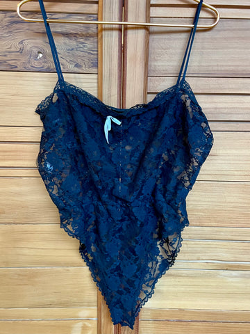 Vintage Black Lace Stretch Teddy L