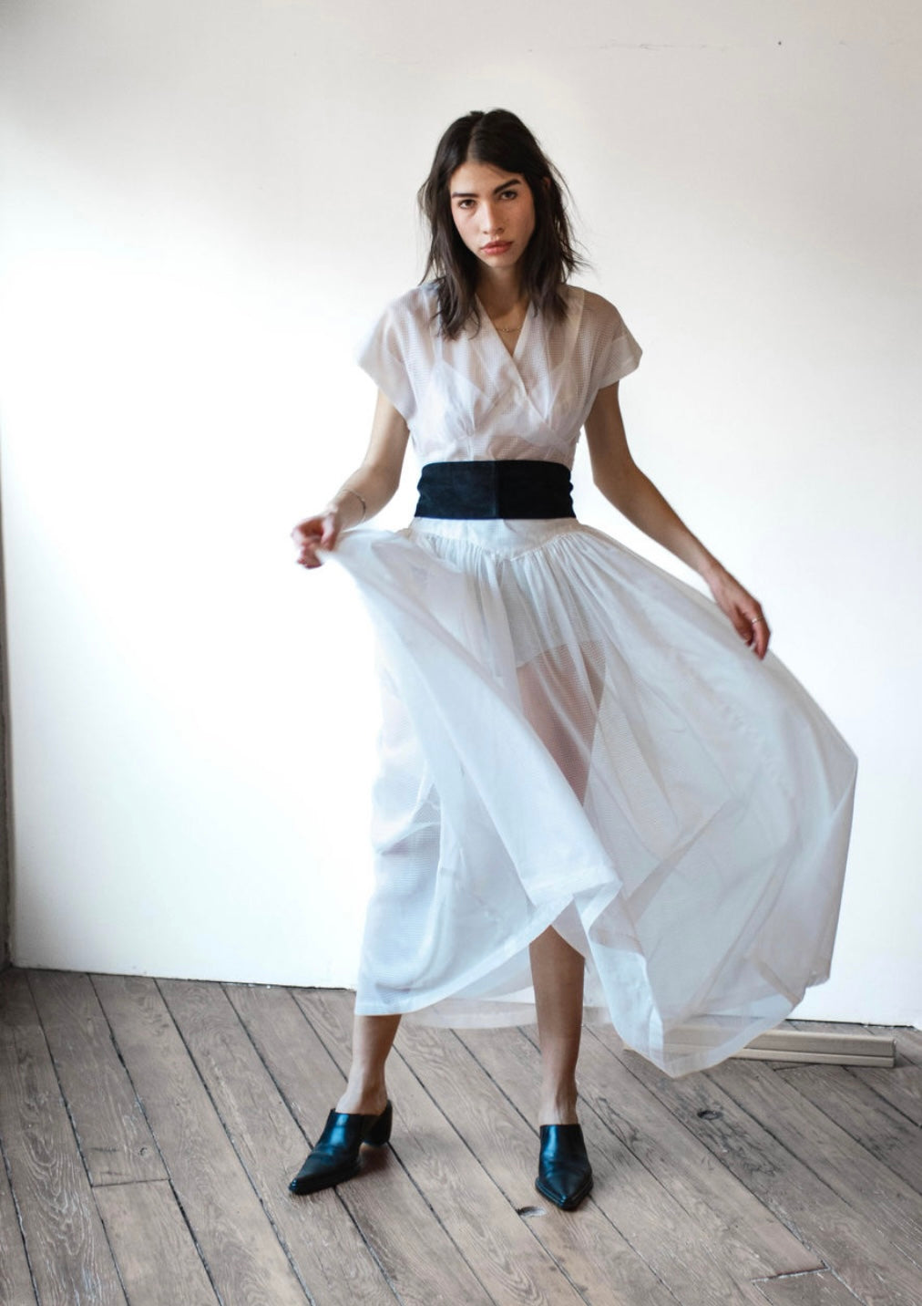 Vintage Sheer Structural White Dress