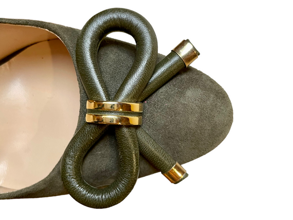 'Escada' Army Green Suede Bow Heels 38.5