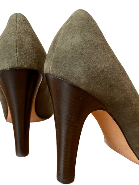 'Escada' Army Green Suede Bow Heels 38.5