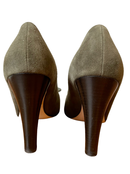 'Escada' Army Green Suede Bow Heels 38.5