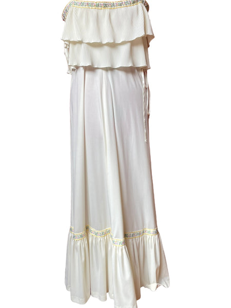 Vintage Tiered Cream Peasant Dress