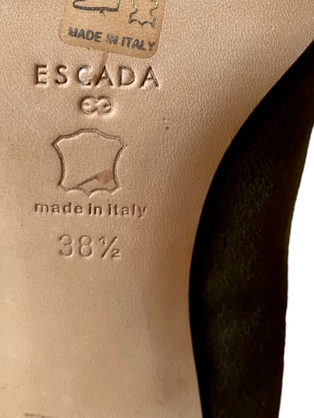 'Escada' Army Green Suede Bow Heels 38.5