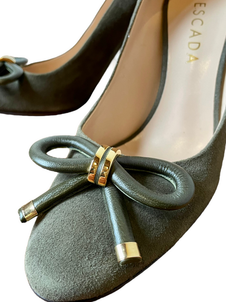 'Escada' Army Green Suede Bow Heels 38.5