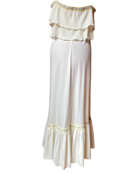 Vintage Tiered Cream Peasant Dress