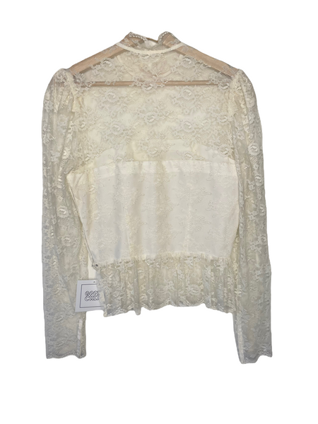 Vintage Structured Cream Lace Turtleneck