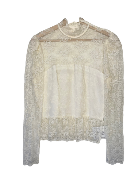 Vintage Structured Cream Lace Turtleneck