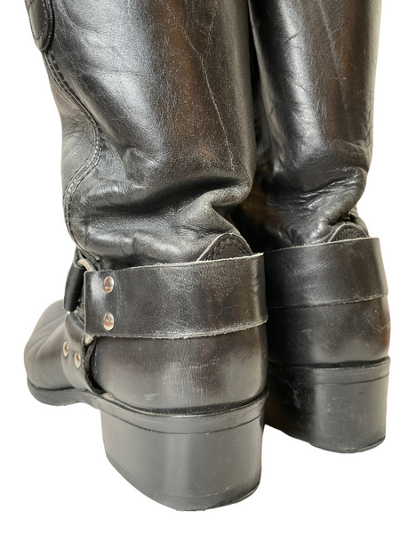 Black Leather Harnessed Moto Boots 11