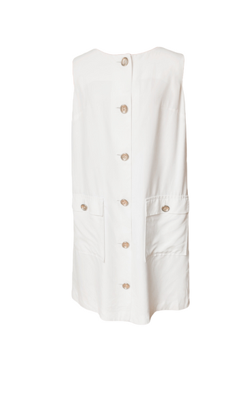 Sportswear USA Silk White Shift Dress Gold Buttons