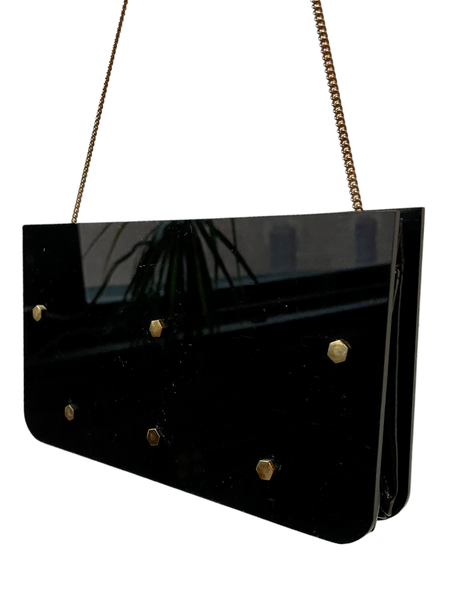 'Ronay' Studded Black Lucite Mirror Handbag