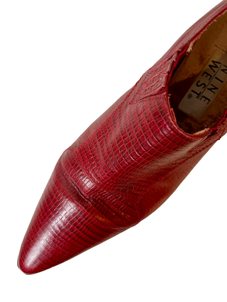 'Nine West' Red Leather Snake Ankle Booties 9