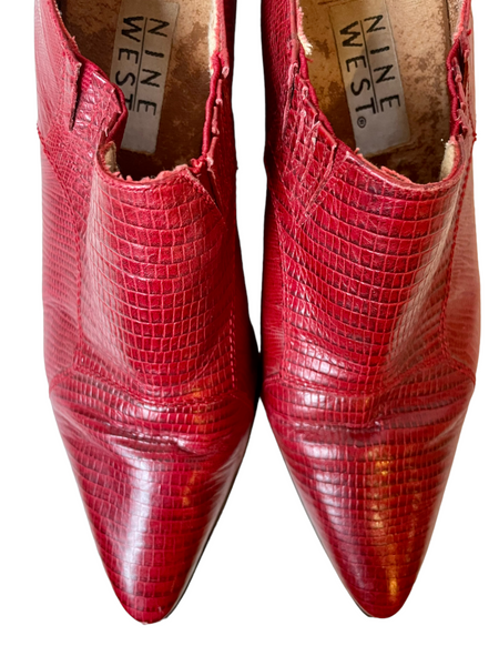 'Nine West' Red Leather Snake Ankle Booties 9