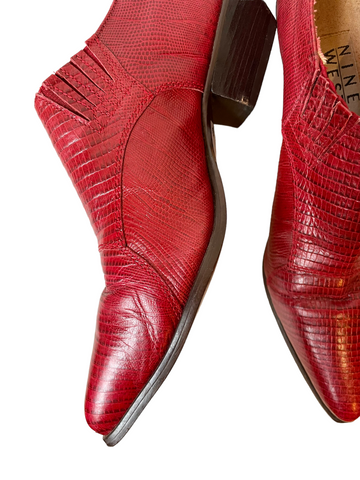 'Nine West' Red Leather Snake Ankle Booties 9
