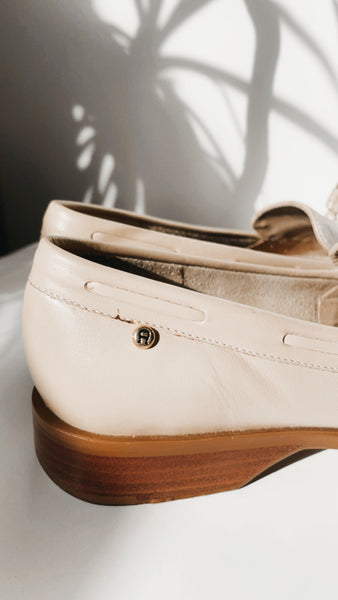 ‘Etienne Aigner’ linen and leather nude flats 7