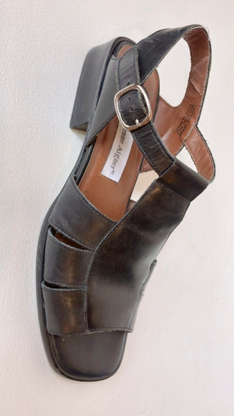 Black Leather Strappy Sandals 9