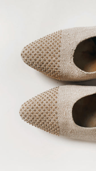 Nieman Marcus gold studded heels 8