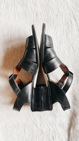 Black Leather Strappy Sandals 9