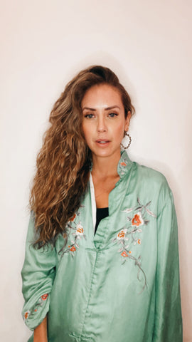 Green silk embroidered jacket
