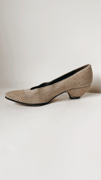 Nieman Marcus gold studded heels 8