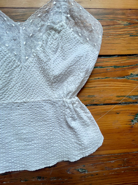 Peplum Lace & Seersucker Tank Top