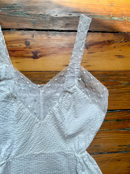 Peplum Lace & Seersucker Tank Top