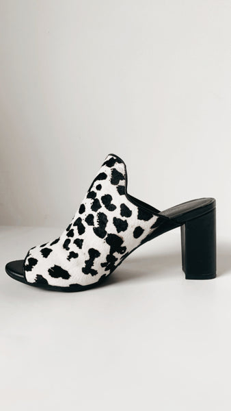 Black and White Pony Hair Mules 7.5
