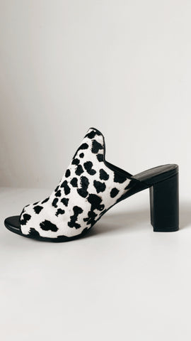 Black and White Pony Hair Mules 7.5