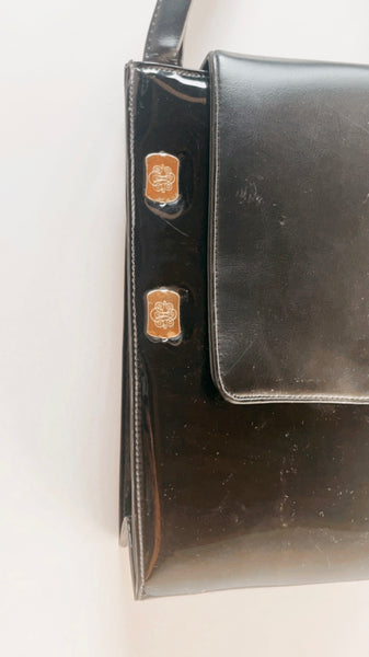 Vintage Black Leather Purse w/ Gold Hardware