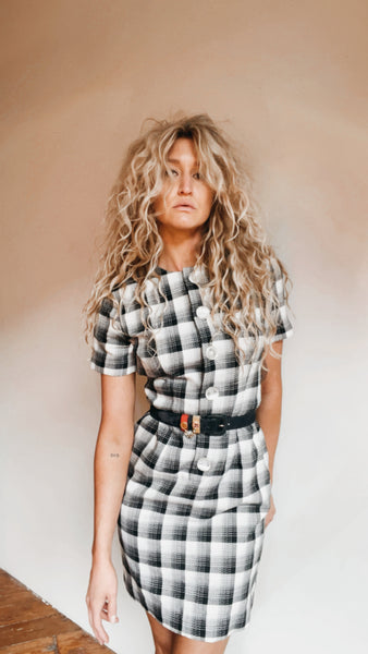 ‘Sante Fe’ plaid wool button updress