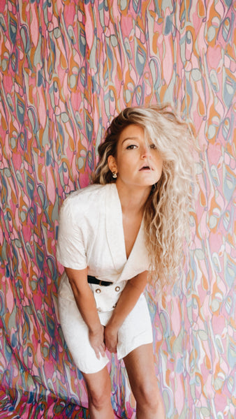 White silk power dress