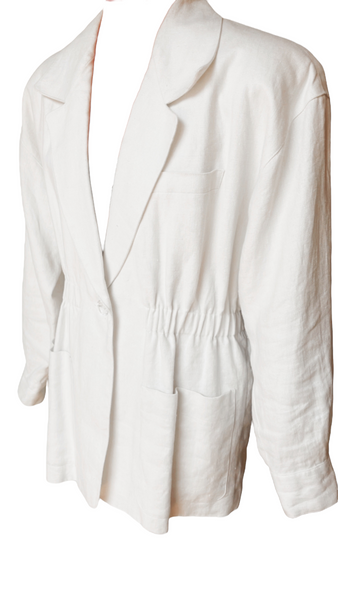 Cream Linen Blazer Cinched Waist