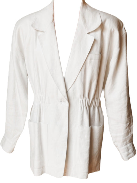 Cream Linen Blazer Cinched Waist