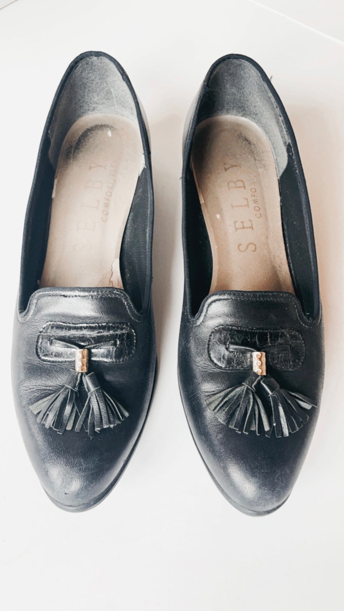 Black Leather Tassel Loafers 7
