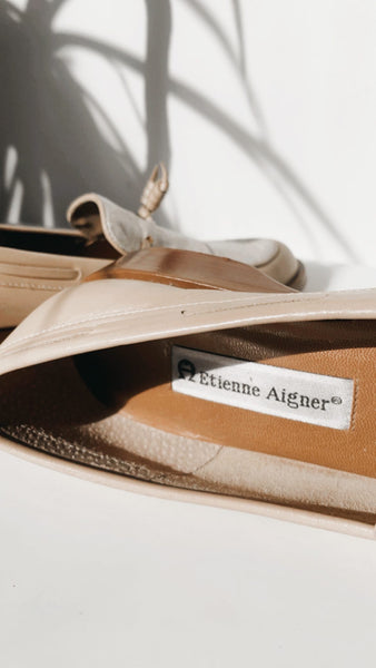 ‘Etienne Aigner’ linen and leather nude flats 7