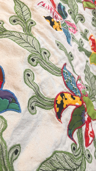 Linen Wildflower Embroidered Cream Bell-Sleeved Gown