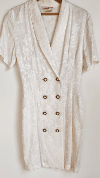 White silk power dress