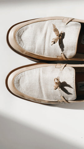 ‘Etienne Aigner’ linen and leather nude flats 7