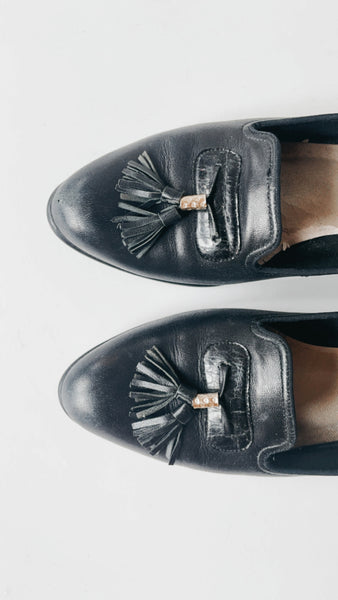 Black Leather Tassel Loafers 7