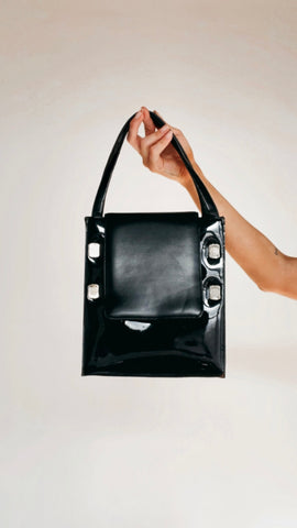 Vintage Black Leather Purse w/ Gold Hardware