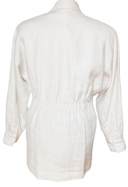 Cream Linen Blazer Cinched Waist