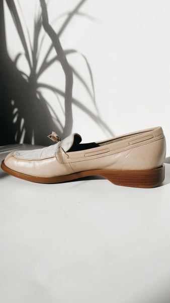 ‘Etienne Aigner’ linen and leather nude flats 7