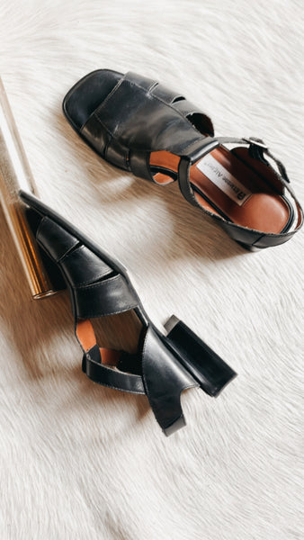 Black Leather Strappy Sandals 9