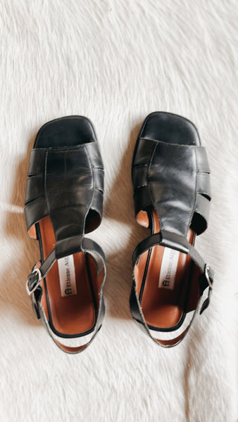Black Leather Strappy Sandals 9